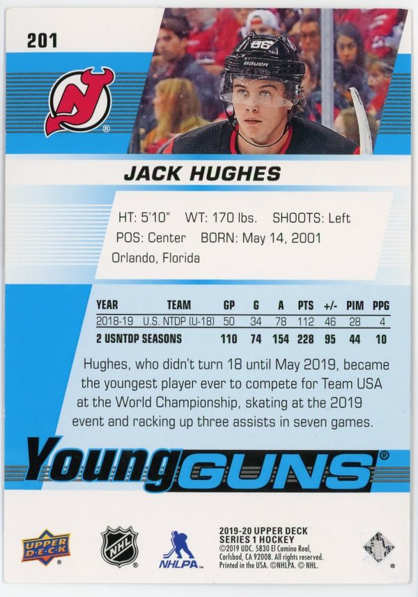 Jack Hughes Devils 2019-20 UD Young Guns OVERSIZE Rookie Card #201