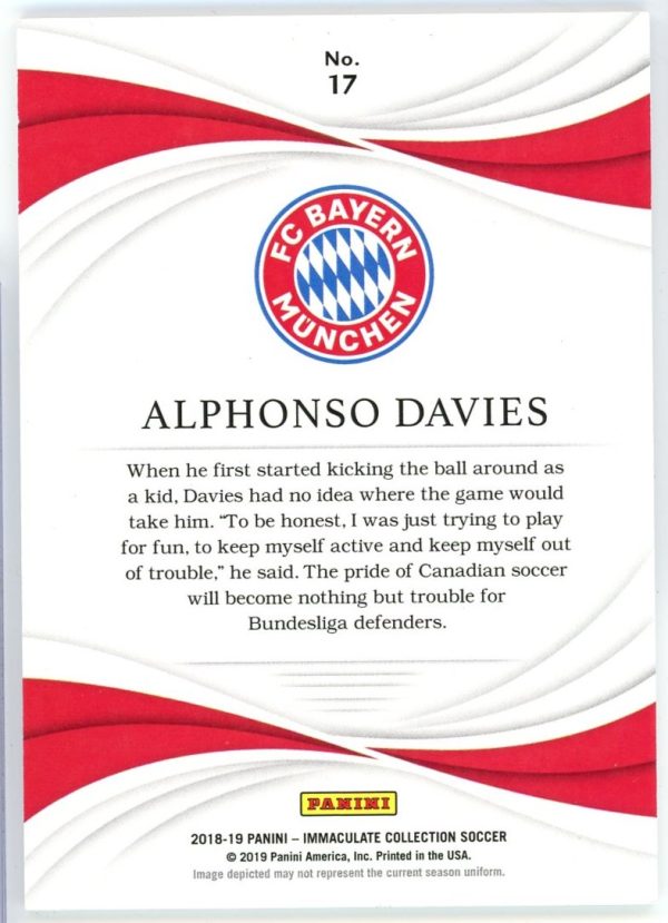 Alphonso Davies Bayern Munich 2018-19 Immaculate /65 Rookie Card #17