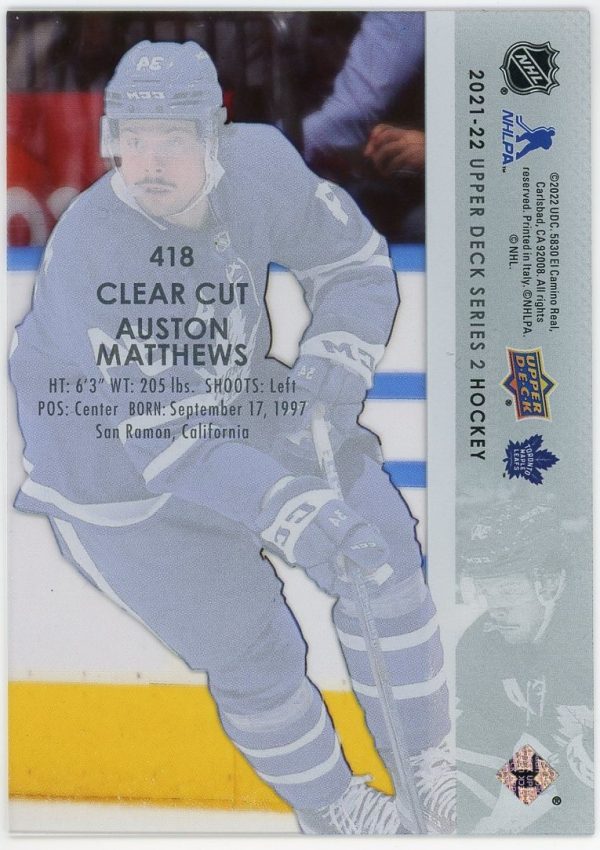 2021-22 Auston Matthews UD Clear Cut Card #418