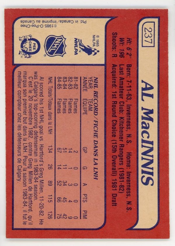 Al MacInnis 1985-86 OPC Rookie Card #237