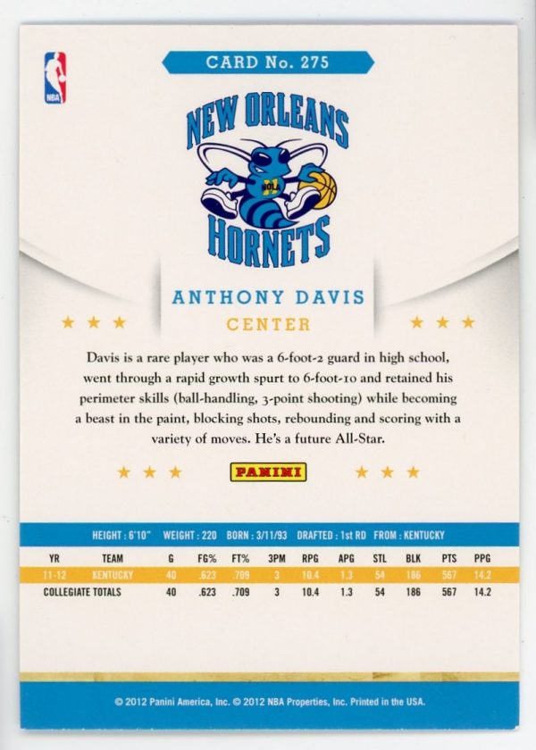 Anthony Davis 2013-14 Panini Hoops Rookie Card #275