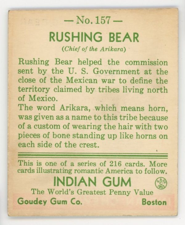 1933 Indian Gum #157 "Rushing Bear"