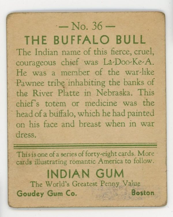 1933 Indian Gum #36 "The Buffalo Bull"