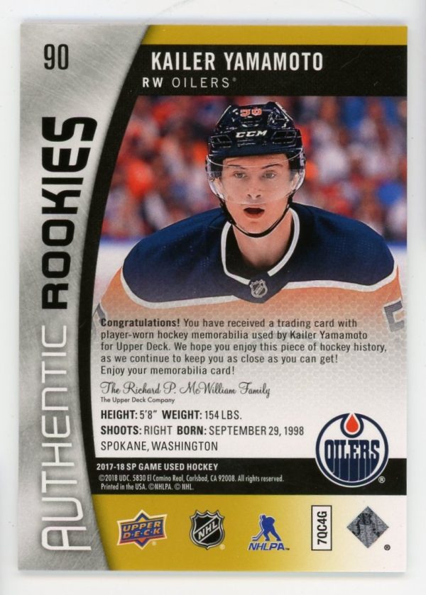Kailer Yamamoto 2017-18 SP Game Used Authentic Rookies Jersey /399 #90
