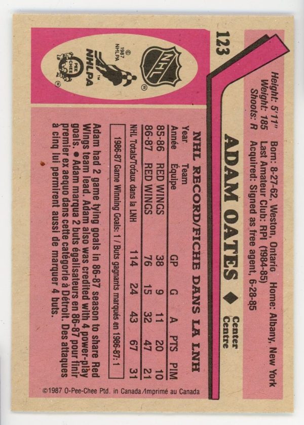 Adam Oates 1987-88 OPC Rookie Card #123