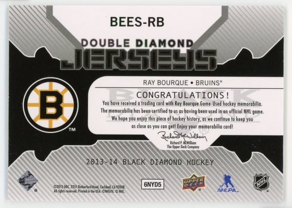 2013-14 Ray Bourque UD Black Diamond Dual Patch Card #BEES-RB