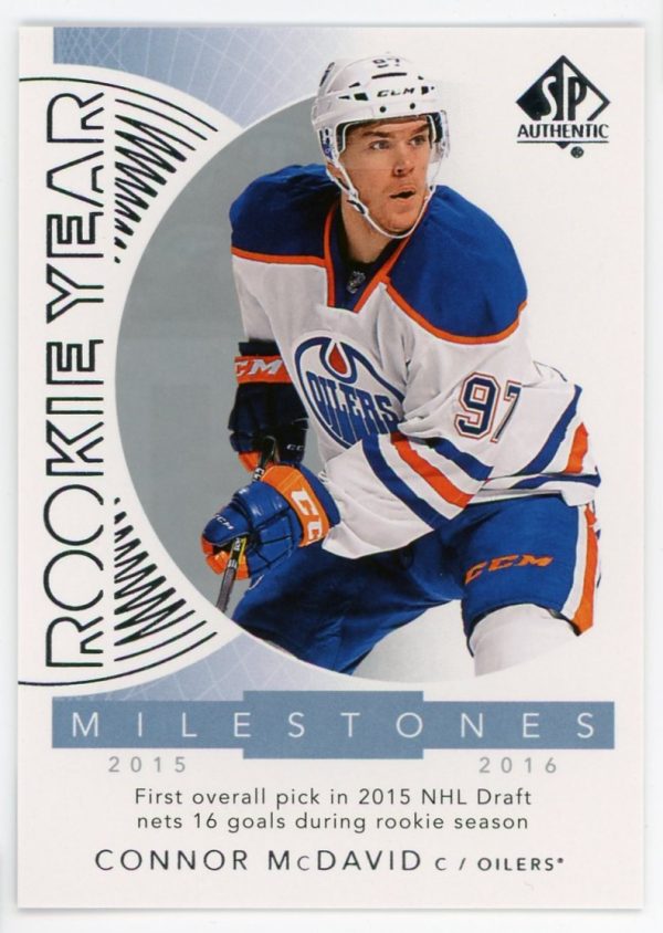 2017-18 Connor McDavid Oilers SP Authentic Rookie Year Milestones Card #RYM-CM