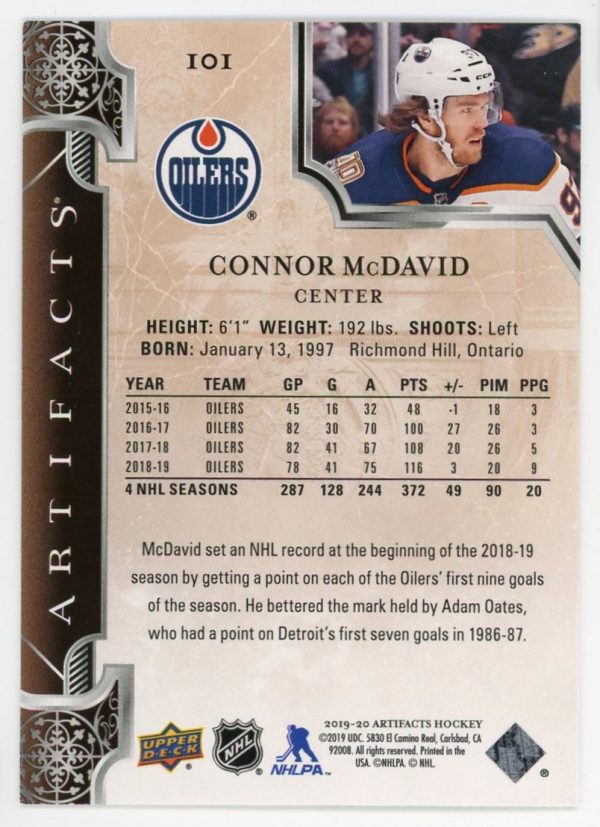 2019-20 Connor McDavid Oilers UD Artifacts /299 Card #101