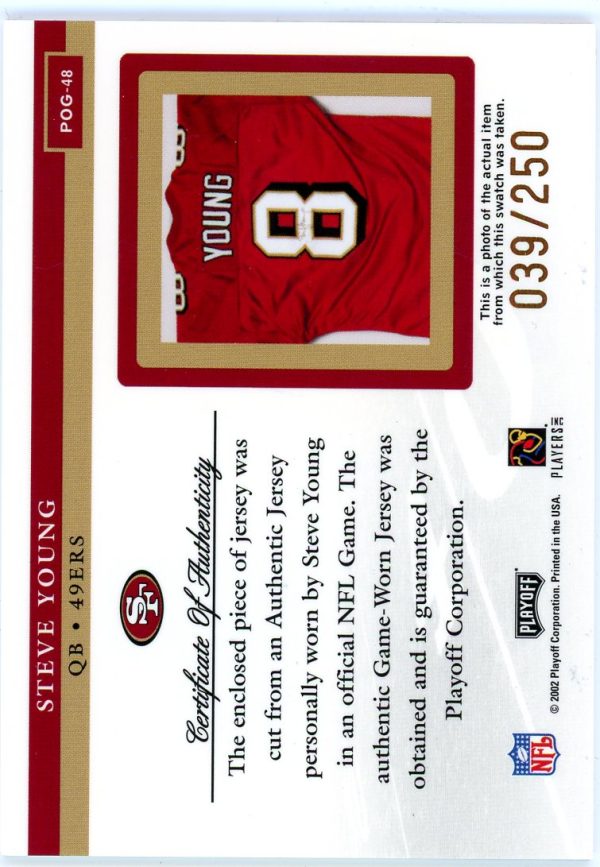 Steve Young 2002 Playoff Piece of History Gold /250 POG-48