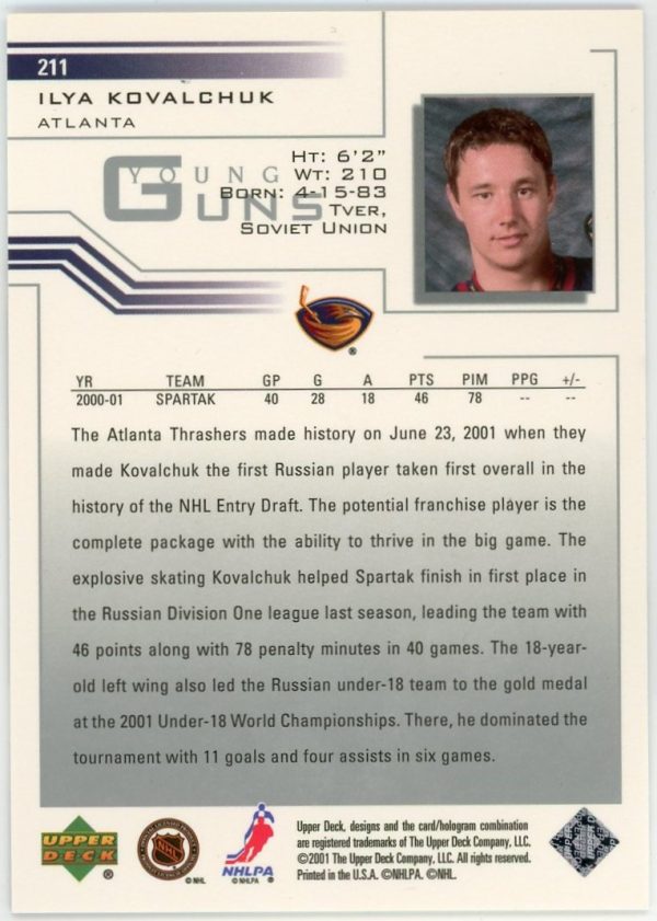 Ilya Kovalchuk Thrashers 2001-02 UD Young Guns RC Rookie Card #211