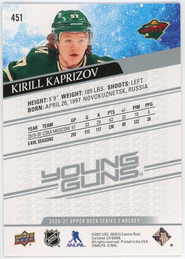 2020-21 Kirill Kaprizov UD Young Guns RC #451