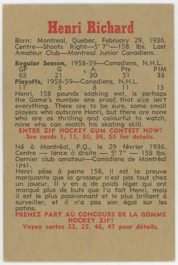 1959-60 Henri Richard Parkhurst Card #39