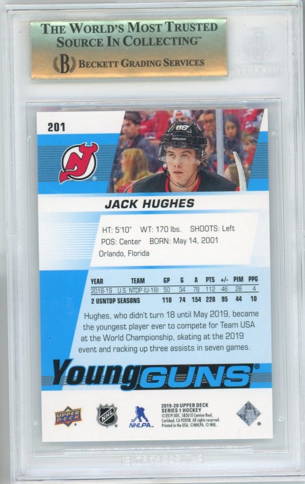 2019-20 Jack Hughes UD BGS 9.5 Young Guns RC #201