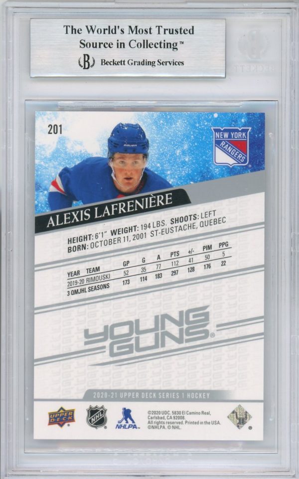 2020-21 Alexis Lafreniere UD BGS 9 Young Gun RC #201