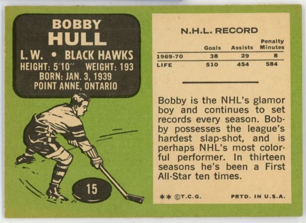 Bobby Hull Blackhawks 1970-71 Topps HOF Card #15