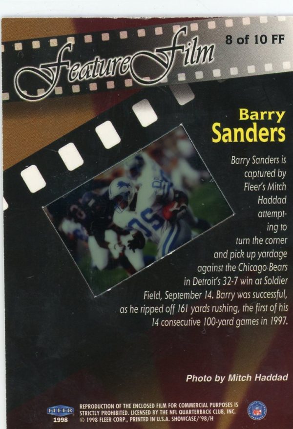 Barry Sanders 1998 Flair Showcase Feature Film #8 FF