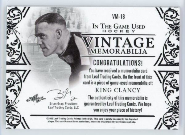 King Clancy 2023 Leaf ITG Game Used Vintage Memorabilia 1/5 #VM18