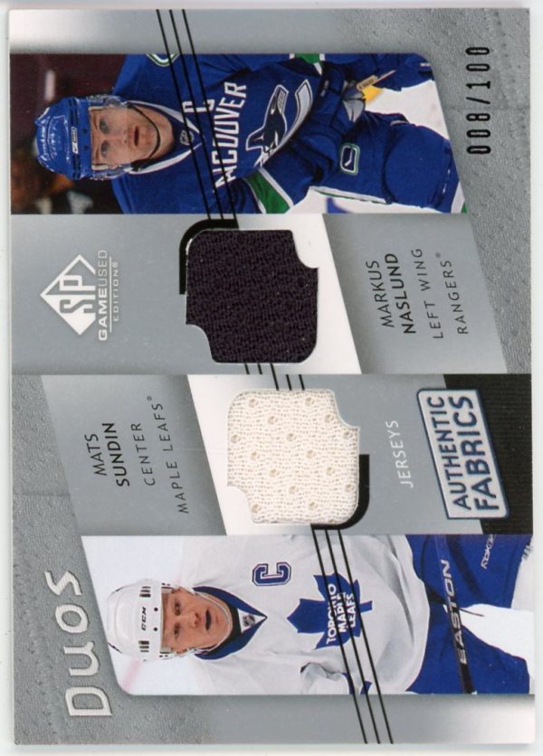 Sundin, Naslund 2008-09 Upper Deck SP Game Used Duos Jersey /100 #AF2-SN