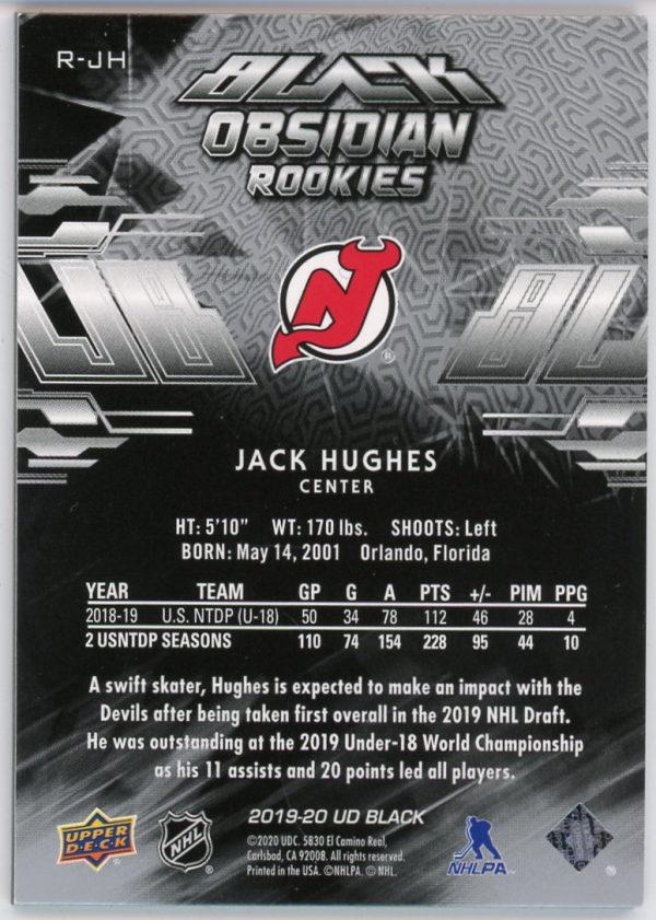 Jack Hughes 2019-20 Upper Deck Black Obsidian Rookies /299 #R-JH