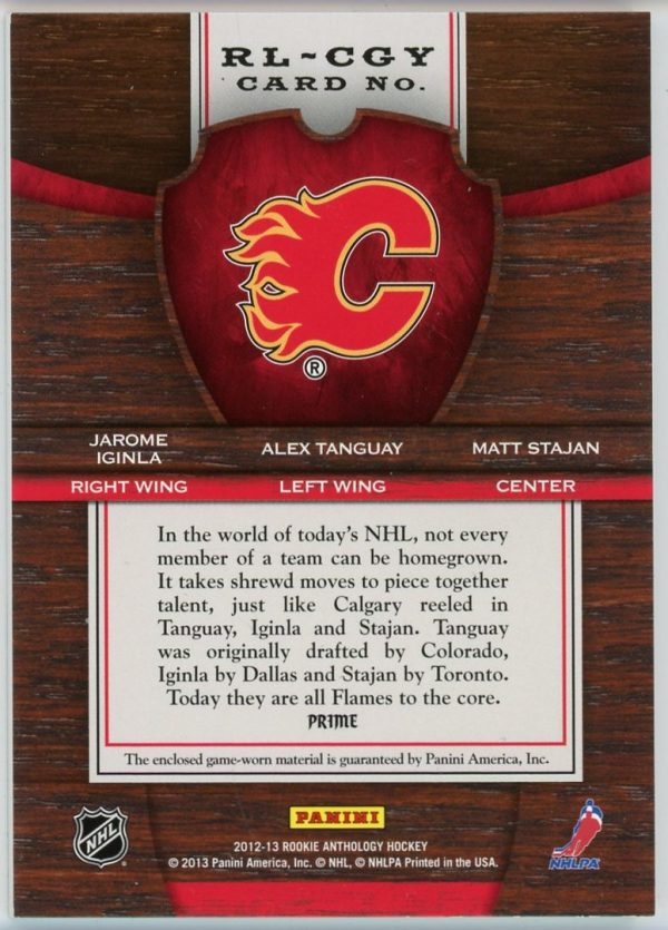 Iginla, Tanguay, Stajan 2012-13 Panini Rookie Anthology Triple Patch /50