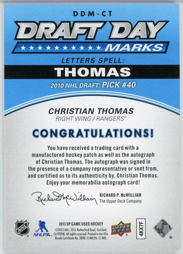 Christian Thomas 2013 UD SP Game Used Draft Day Marks /35 #DDM-CT