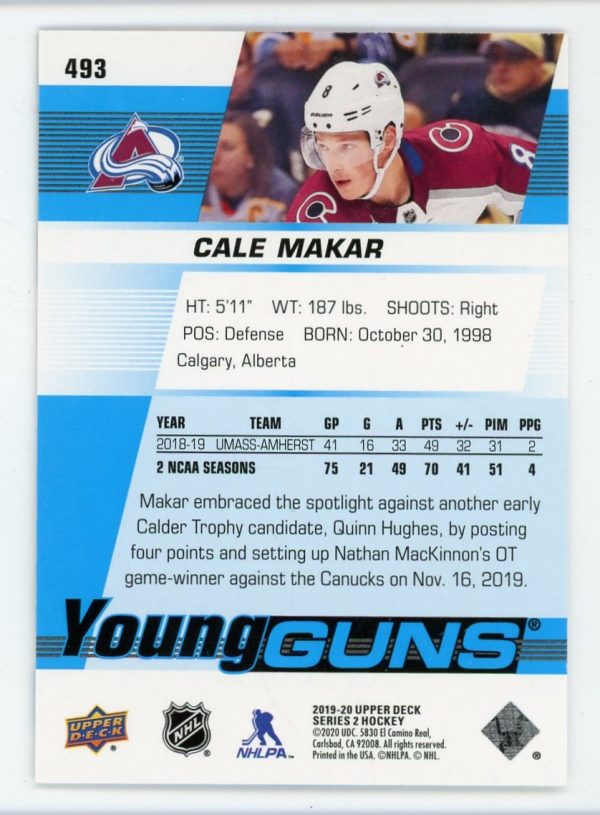 Cale Makar 2019-20 Upper Deck Young Guns Rookie Card #493