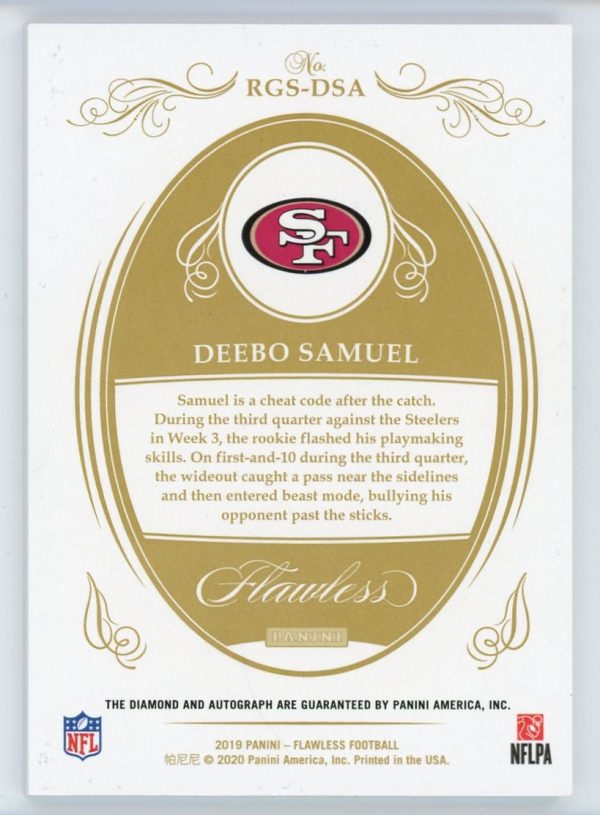 Deebo Samuel 2019 Panini Flawless Diamond Rookie Auto 09/10 #RGS-DSA