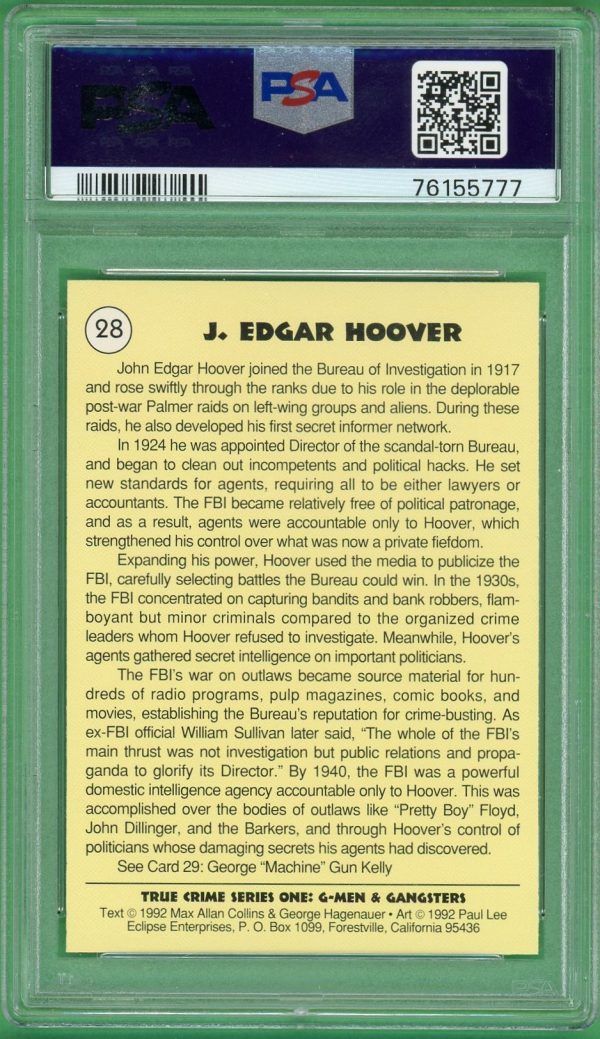 J.Edgar Hoover 1992 Eclipse True Crime I #28 PSA 8