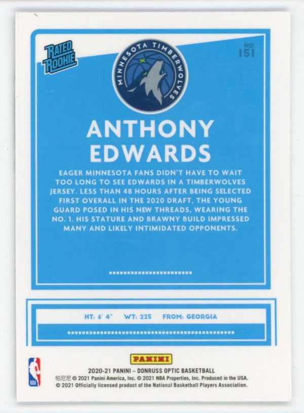 Anthony Edwards 2020-21 Panini Donruss Optic Rated Rookie #151