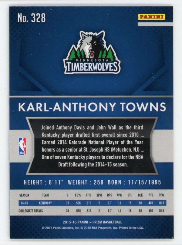 Karl-Anthony Towns 2015-16 Panini Prizm Rookie Card #328