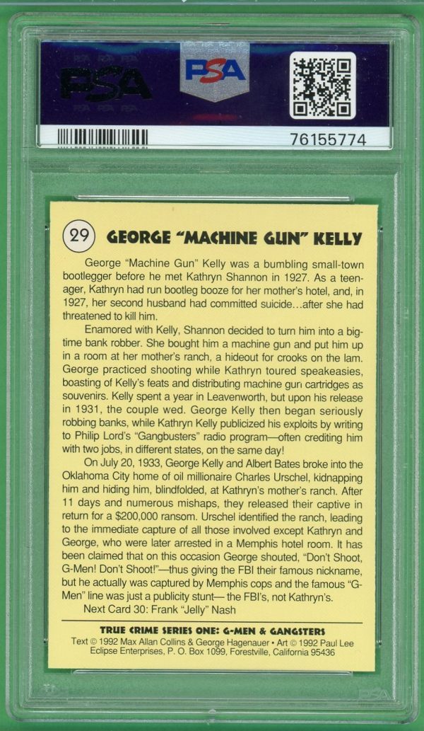 George "Machine Gun" Kelly 1992 Eclipse True Crime #29 PSA 9