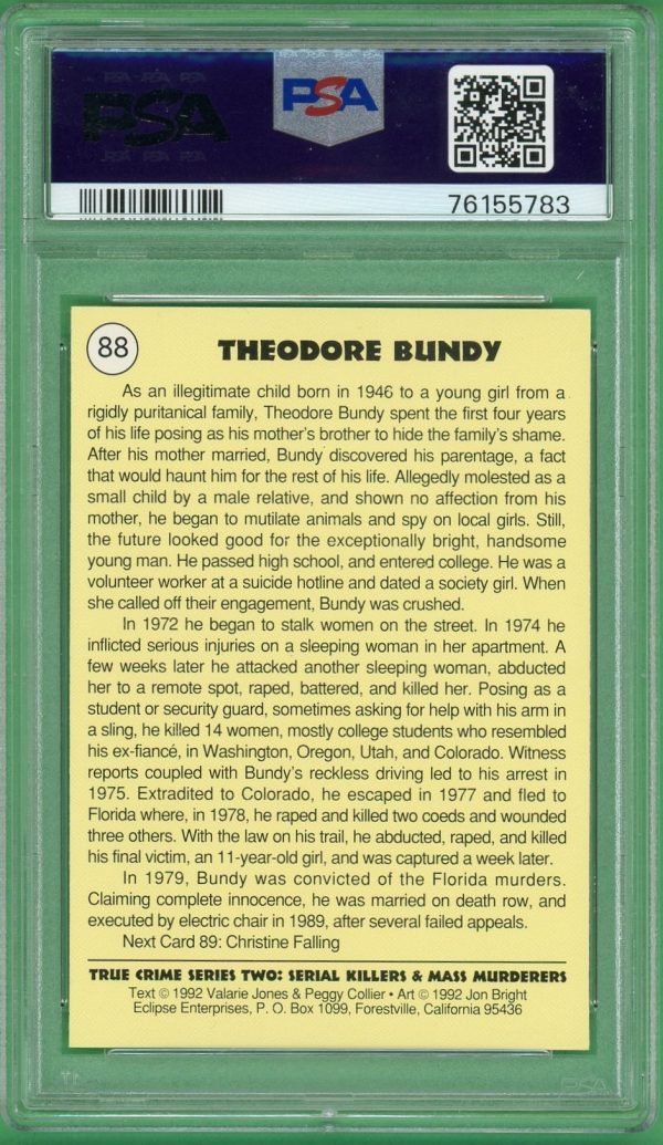 Ted Bundy 1992 Eclipse True Crime #88 PSA 9