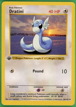 Dratini Pokemon Base Set Shadowless 1st Edition 26/102