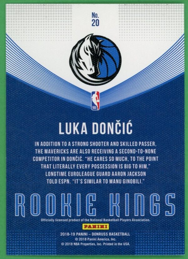 Luka Doncic 2018-19 Panini Donruss Rookie Kings RC #20