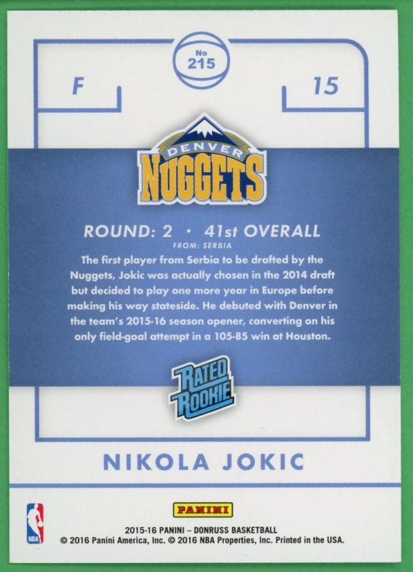 Nikola Jokic 2015-16 Panini Donruss Basketball Rated Rookie #215