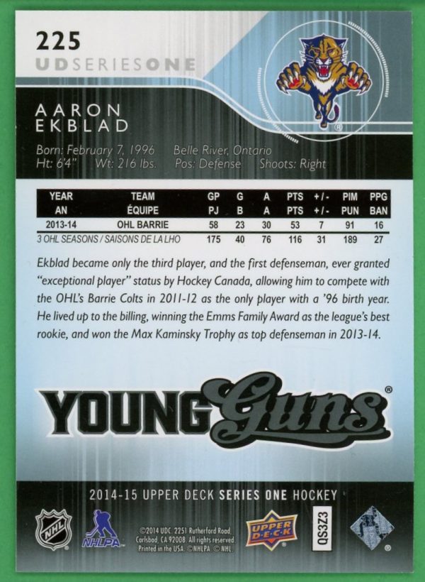 Aaron Ekblad 2014-15 Upper Deck Series 1 Young Guns #225