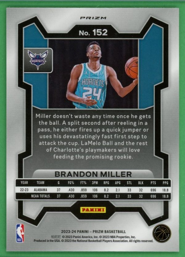 Brandon Miller 2023-24 Panini Prizm Red/White/Blue Rookie Card #152