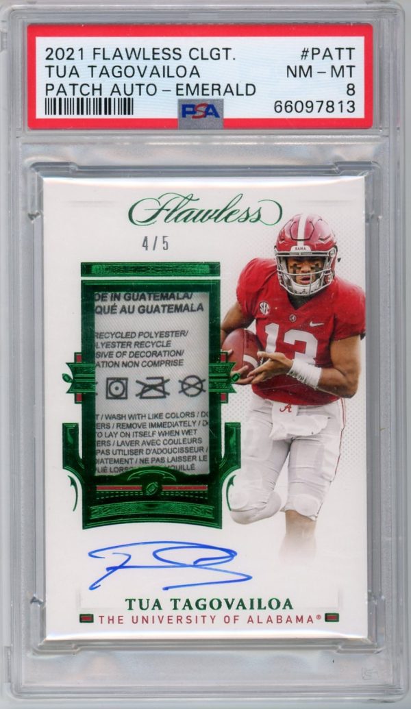 Tua Tagovailoa 2021 Panini Flawless Collegiate Emerald Tag Auto 4/5 PSA 8