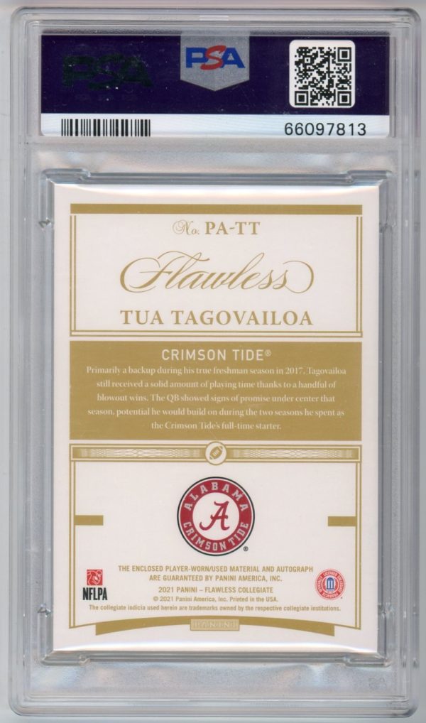 Tua Tagovailoa 2021 Panini Flawless Collegiate Emerald Tag Auto 4/5 PSA 8