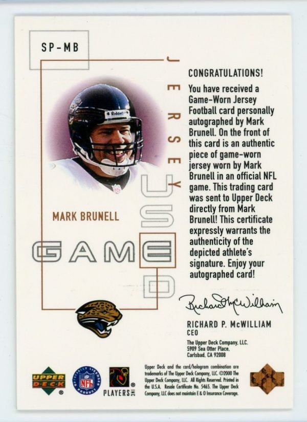 Mark Brunell 2000 UD Pros & Prospects Signature Piece Auto #SP-MB