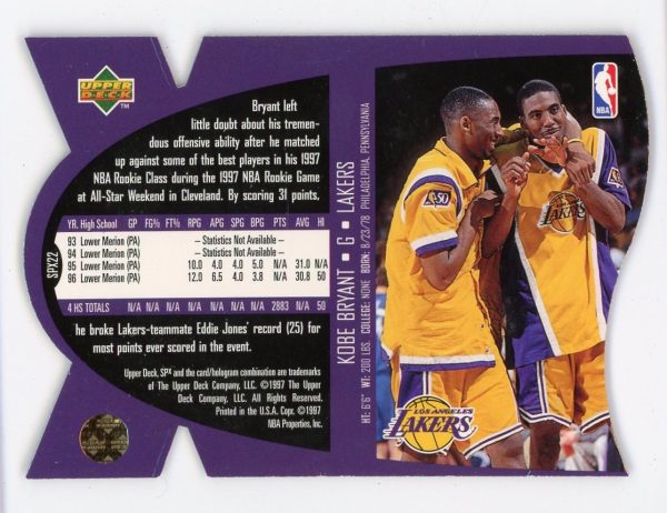 Kobe Bryant 1996-97 SPx Die-Cut Hologram Rookie Card #22