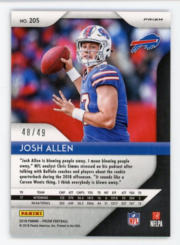 Josh Allen 2018 Panini Prizm Purple Power Prizm 48/49 RC #205