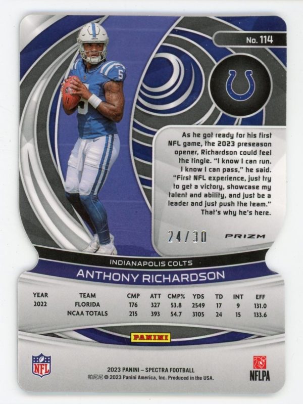 Anthony Richardson 2023 Panini Spectra Neon Green Die-Cut /30 RC #114