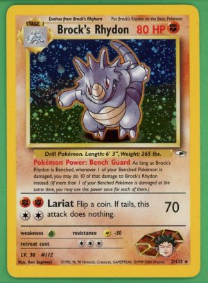 Brock's Rhydon Pokemon Gym Heroes Holo Swirl 2/132