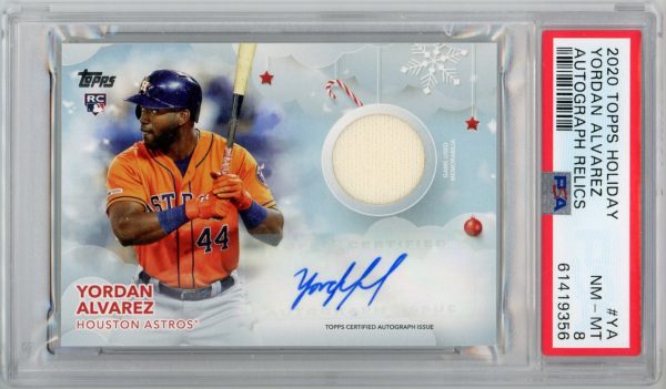 Yordan Alvarez 2020 Topps Holiday Autograph Relics 02/10 #WHAR-YA PSA 8