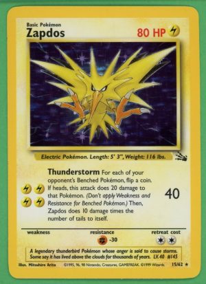 Zapdos Pokemon Fossil Unlimited Holo 15/62