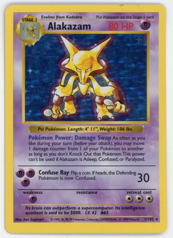 Alakazam Pokemon Base Set Shadowless Holo 1/102