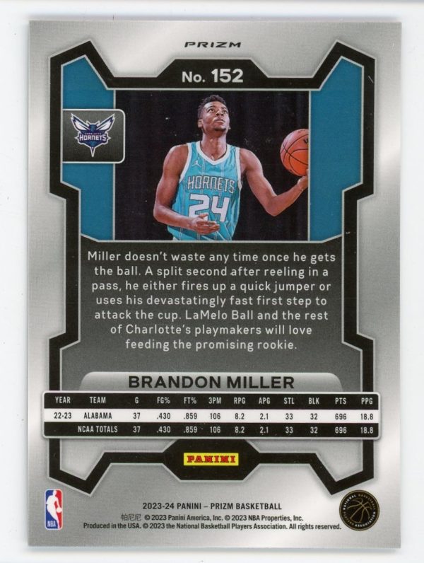 Brandon Miller 2023-24 Panini Prizm Silver RC #152