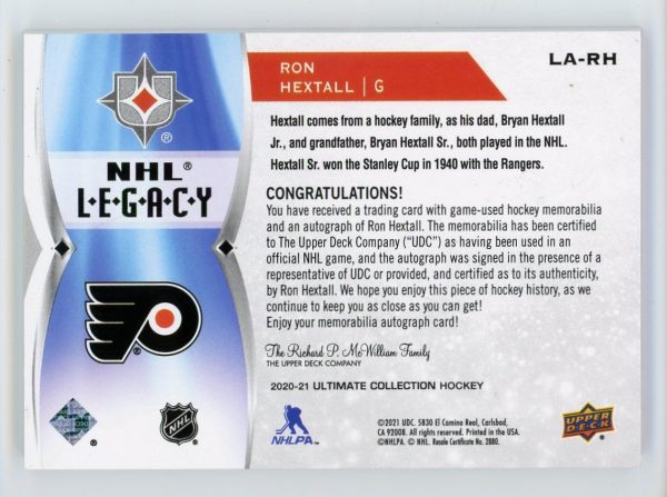 Ron Hextall 2020-21 Ultimate NHL Legacy Patch Auto 08/25 #LA-RH