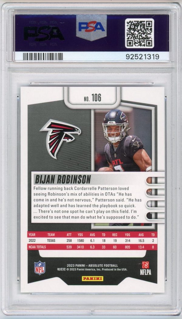 Bijan Robinson 2023 Panini Absolute Football RC #106 PSA 10